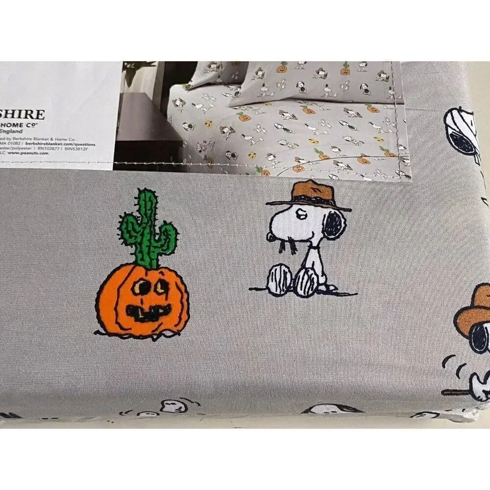 Peanuts Snoopy Halloween QUEEN Sheet Set Pumpkin Cactus Cowboy Pumpkin‎ NEW